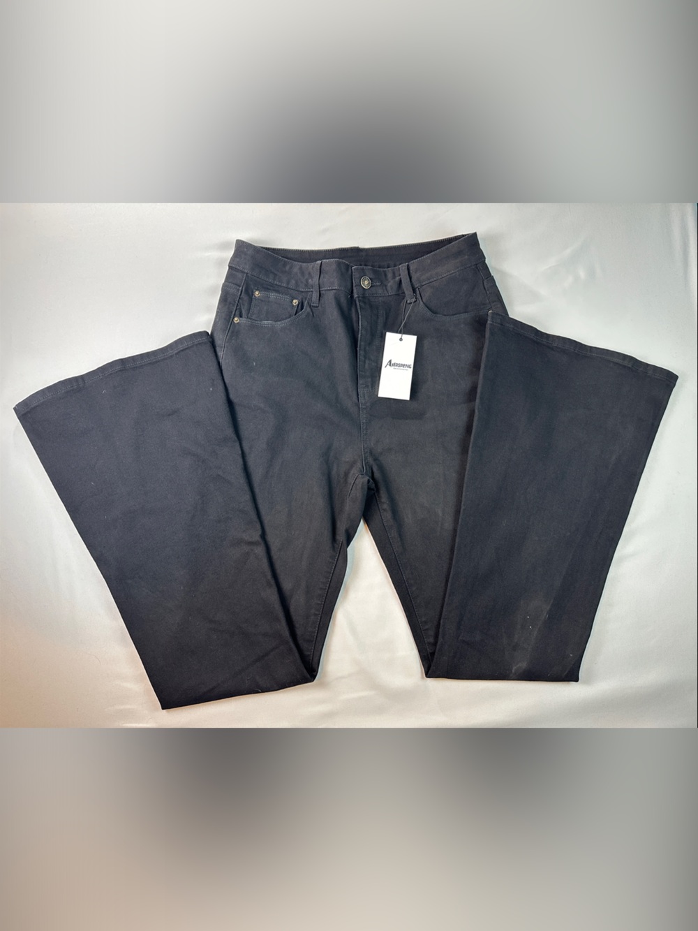 NWT Women's Size 12 Black Wide-Leg Jeans Solid Flare Boho - Picture 1 of 9